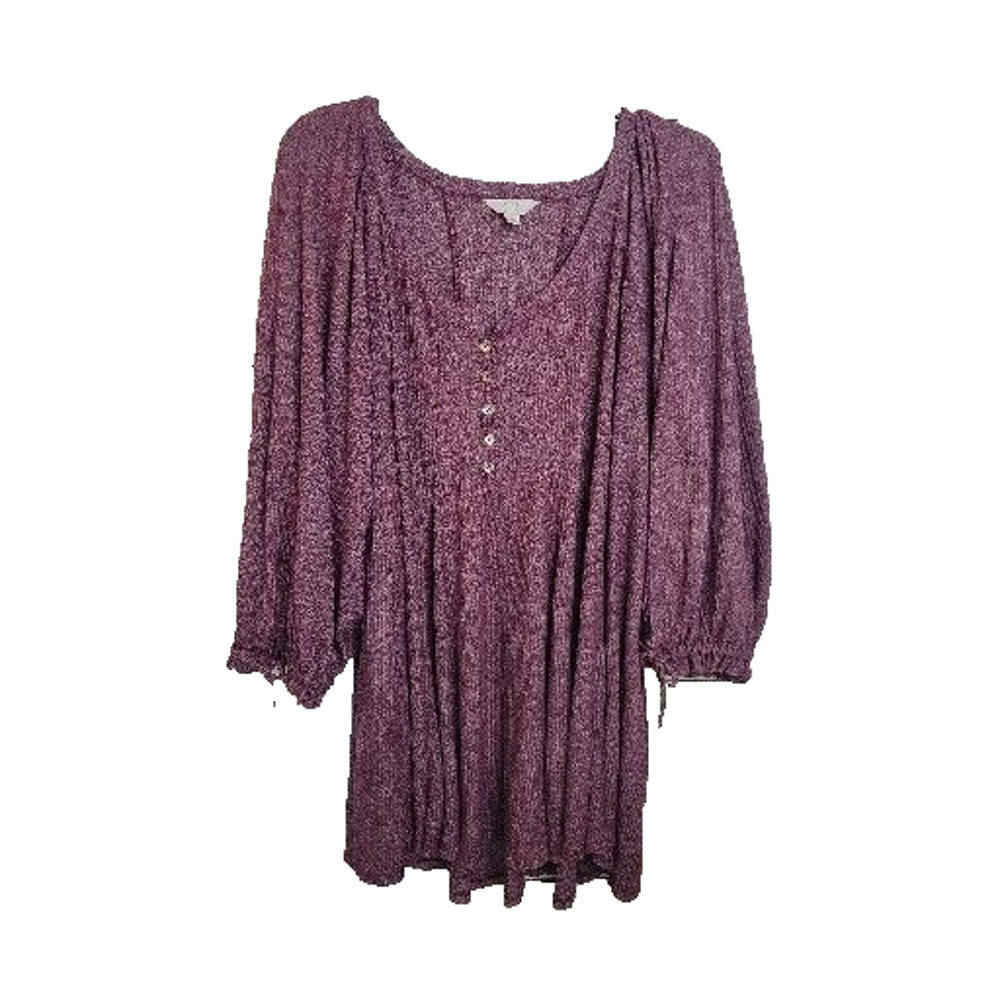Terra & Sky Purple Henley Ribbed Long Sleeve Babydoll Tunic Top Women's Size 0X